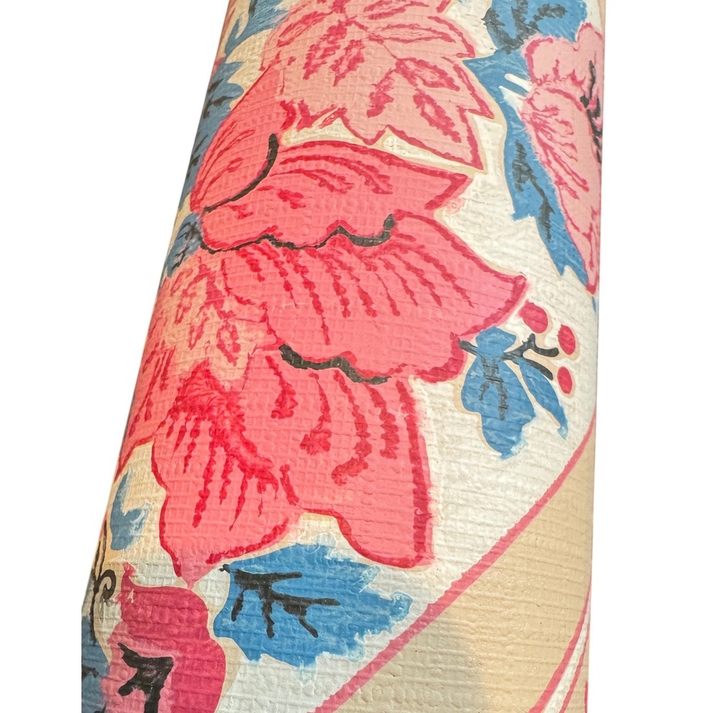 Vintage Floral Wallpaper Roll Pink Blue Textured 20.5 Inch x 14 Yards Retro MCM